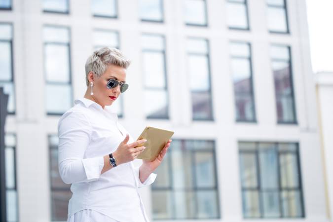 woman with tablet